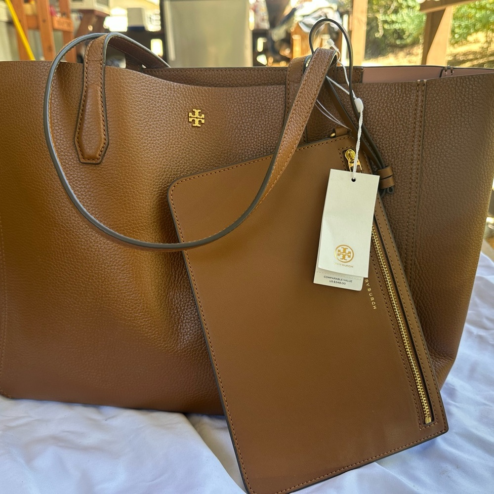 Tory Burch Brown Leather Tote with Timeless Elegance